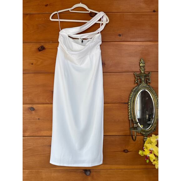 Lulus Hold Your Attention Ivory One-Shoulder Sleeveless Midi Dress Wedding Sz L - Picture 4 of 5
